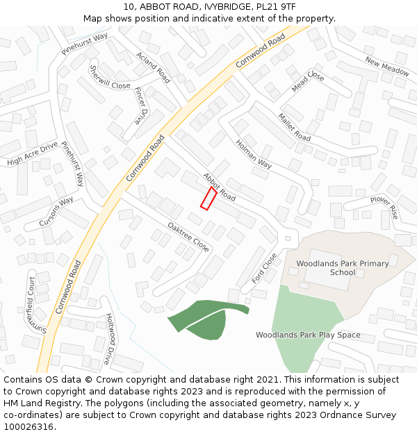 10, ABBOT ROAD, IVYBRIDGE, PL21 9TF: Location map and indicative extent of plot
