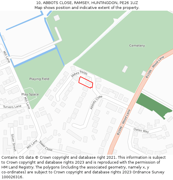 10, ABBOTS CLOSE, RAMSEY, HUNTINGDON, PE26 1UZ: Location map and indicative extent of plot