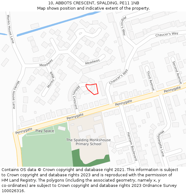 10, ABBOTS CRESCENT, SPALDING, PE11 1NB: Location map and indicative extent of plot