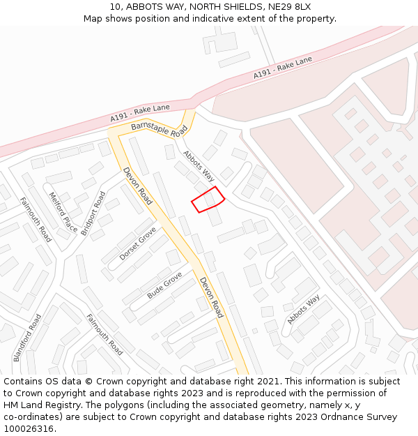 10, ABBOTS WAY, NORTH SHIELDS, NE29 8LX: Location map and indicative extent of plot