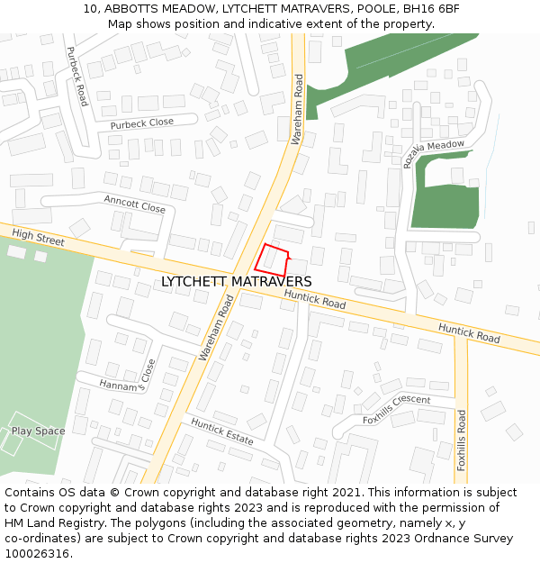 10, ABBOTTS MEADOW, LYTCHETT MATRAVERS, POOLE, BH16 6BF: Location map and indicative extent of plot