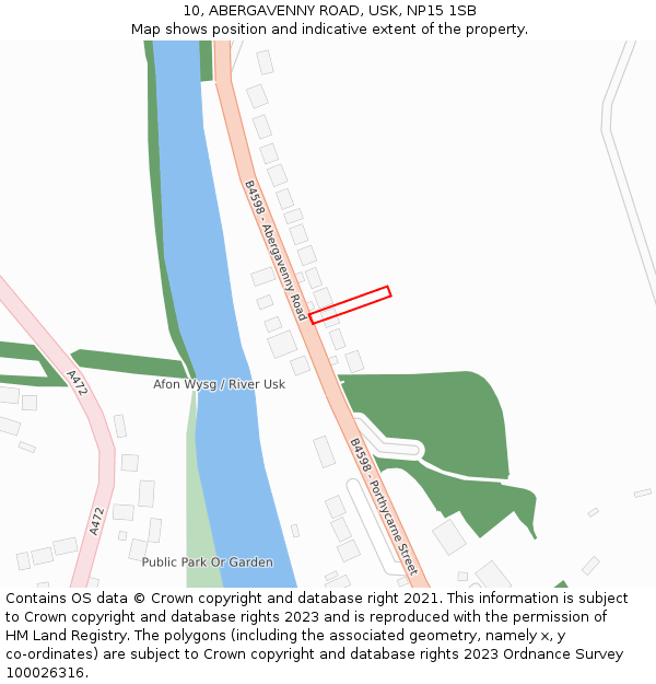 10, ABERGAVENNY ROAD, USK, NP15 1SB: Location map and indicative extent of plot