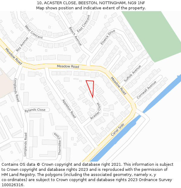 10, ACASTER CLOSE, BEESTON, NOTTINGHAM, NG9 1NF: Location map and indicative extent of plot