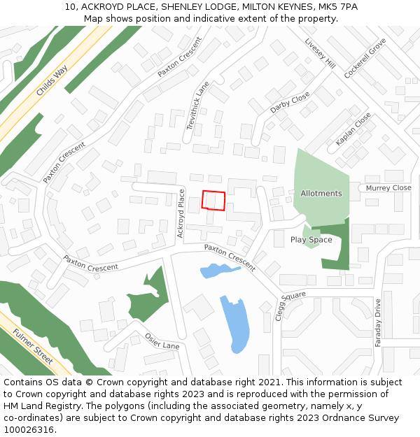 10, ACKROYD PLACE, SHENLEY LODGE, MILTON KEYNES, MK5 7PA: Location map and indicative extent of plot