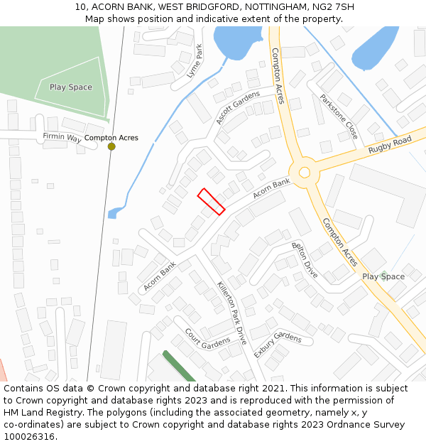 10, ACORN BANK, WEST BRIDGFORD, NOTTINGHAM, NG2 7SH: Location map and indicative extent of plot