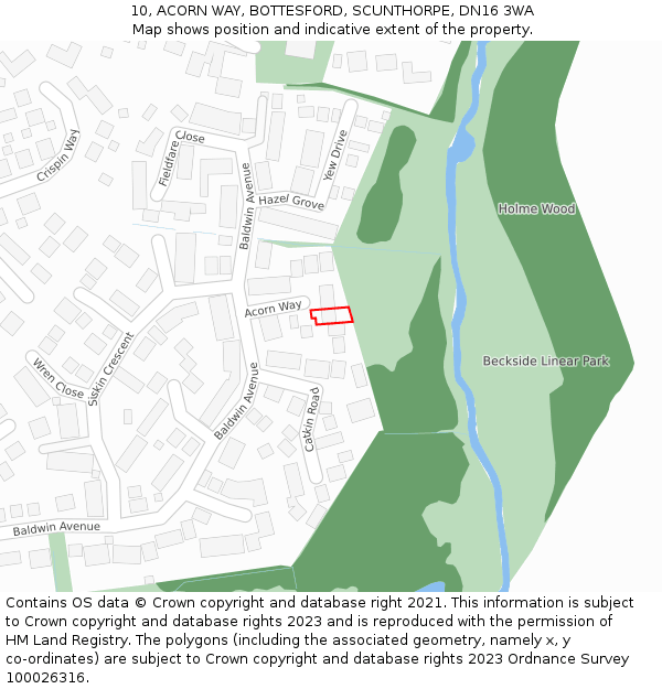 10, ACORN WAY, BOTTESFORD, SCUNTHORPE, DN16 3WA: Location map and indicative extent of plot