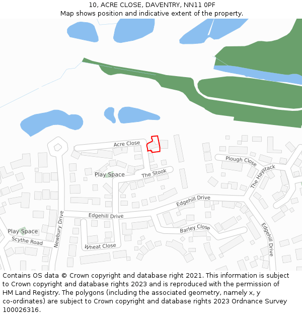 10, ACRE CLOSE, DAVENTRY, NN11 0PF: Location map and indicative extent of plot