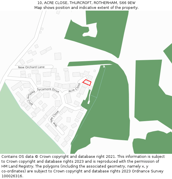 10, ACRE CLOSE, THURCROFT, ROTHERHAM, S66 9EW: Location map and indicative extent of plot