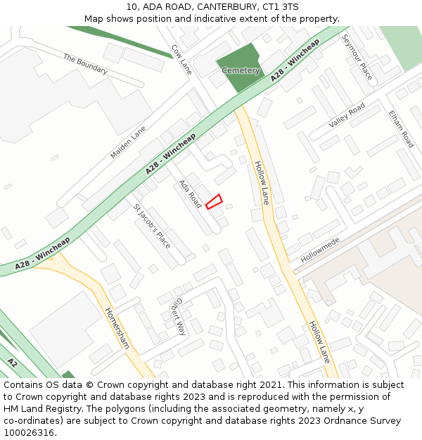 10, ADA ROAD, CANTERBURY, CT1 3TS: Location map and indicative extent of plot