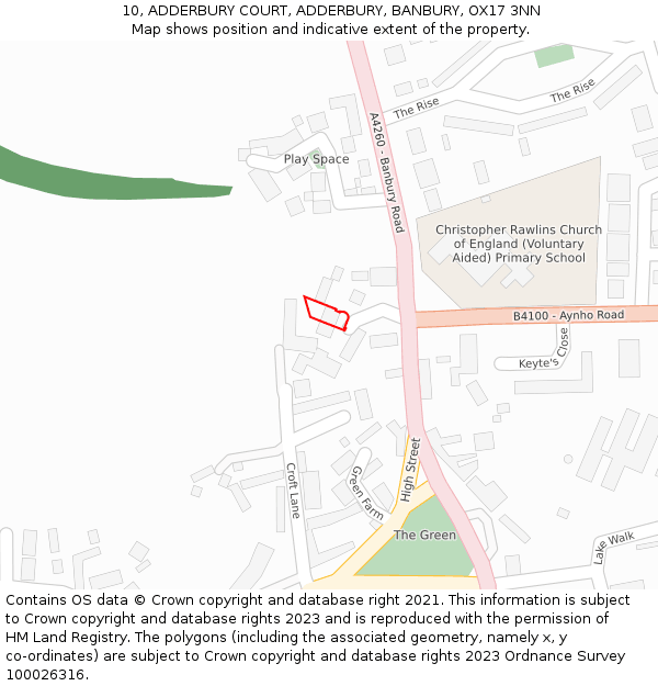 10, ADDERBURY COURT, ADDERBURY, BANBURY, OX17 3NN: Location map and indicative extent of plot