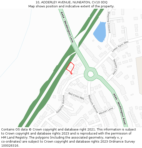 10, ADDERLEY AVENUE, NUNEATON, CV10 0DQ: Location map and indicative extent of plot