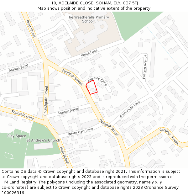 10, ADELAIDE CLOSE, SOHAM, ELY, CB7 5FJ: Location map and indicative extent of plot