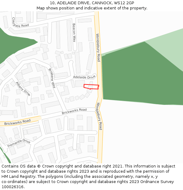 10, ADELAIDE DRIVE, CANNOCK, WS12 2GP: Location map and indicative extent of plot