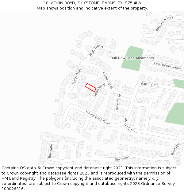 10, ADKIN ROYD, SILKSTONE, BARNSLEY, S75 4LA: Location map and indicative extent of plot