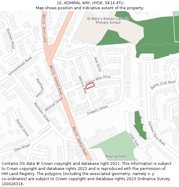 10, ADMIRAL WAY, HYDE, SK14 4TU: Location map and indicative extent of plot