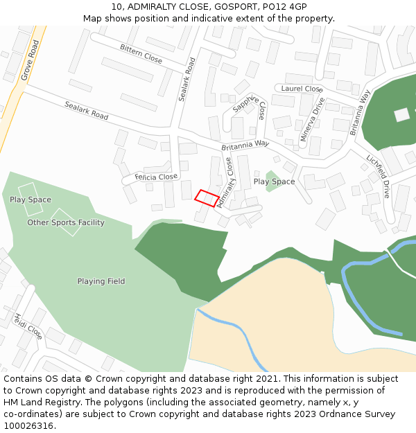 10, ADMIRALTY CLOSE, GOSPORT, PO12 4GP: Location map and indicative extent of plot