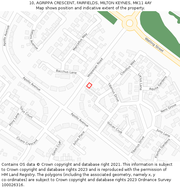 10, AGRIPPA CRESCENT, FAIRFIELDS, MILTON KEYNES, MK11 4AY: Location map and indicative extent of plot