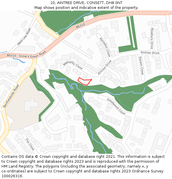 10, AINTREE DRIVE, CONSETT, DH8 0NT: Location map and indicative extent of plot