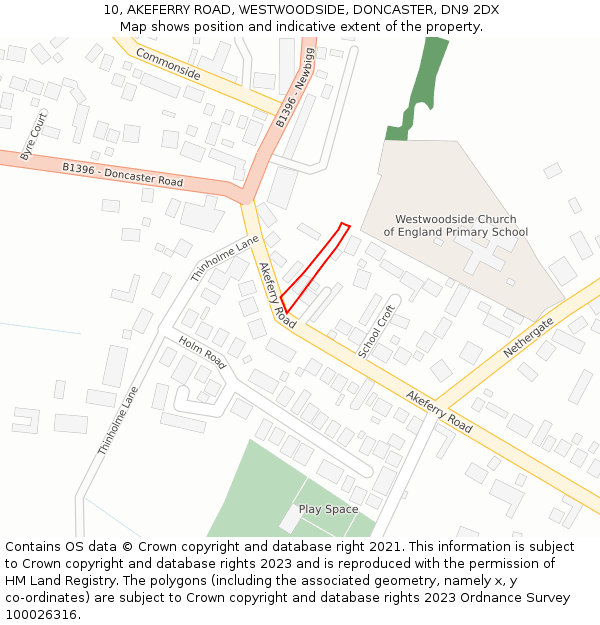 10, AKEFERRY ROAD, WESTWOODSIDE, DONCASTER, DN9 2DX: Location map and indicative extent of plot