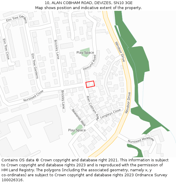 10, ALAN COBHAM ROAD, DEVIZES, SN10 3GE: Location map and indicative extent of plot