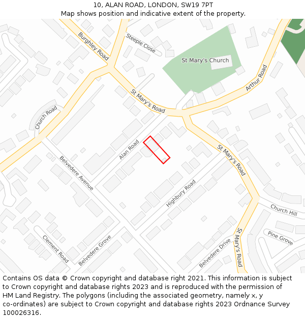 10, ALAN ROAD, LONDON, SW19 7PT: Location map and indicative extent of plot