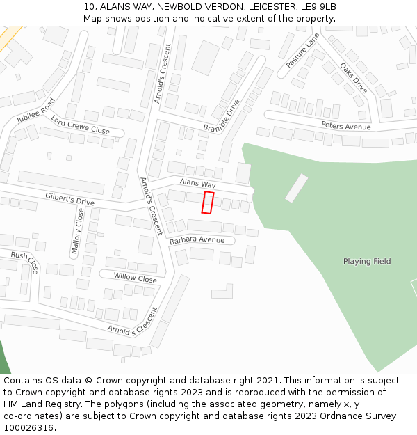 10, ALANS WAY, NEWBOLD VERDON, LEICESTER, LE9 9LB: Location map and indicative extent of plot