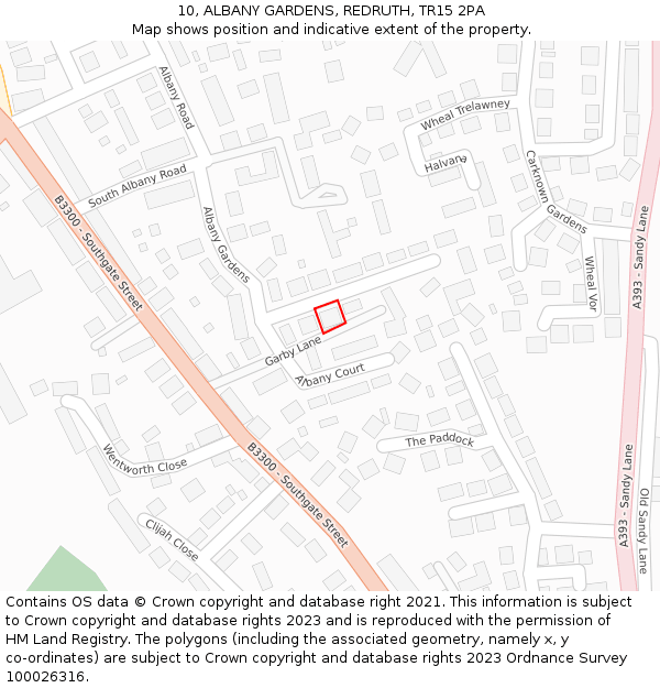 10, ALBANY GARDENS, REDRUTH, TR15 2PA: Location map and indicative extent of plot
