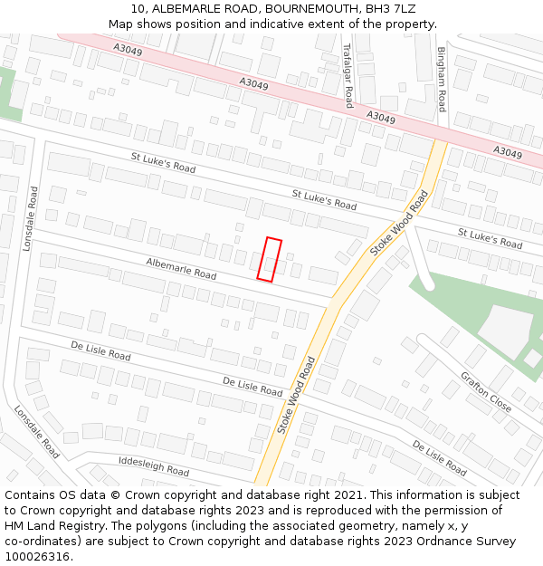 10, ALBEMARLE ROAD, BOURNEMOUTH, BH3 7LZ: Location map and indicative extent of plot