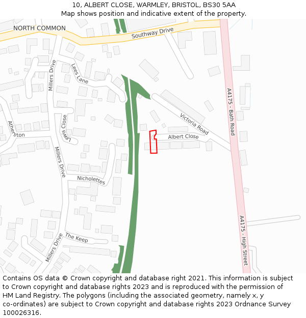 10, ALBERT CLOSE, WARMLEY, BRISTOL, BS30 5AA: Location map and indicative extent of plot