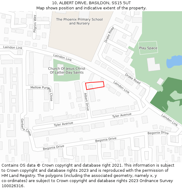 10, ALBERT DRIVE, BASILDON, SS15 5UT: Location map and indicative extent of plot