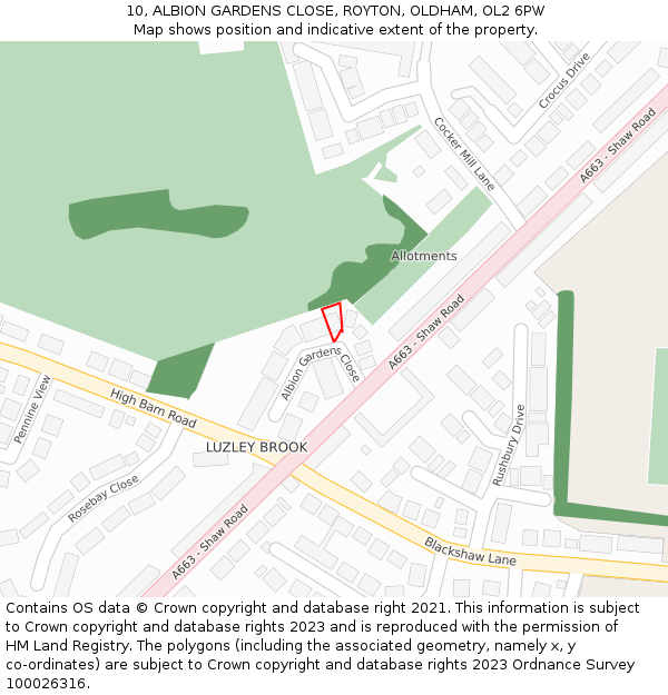 10, ALBION GARDENS CLOSE, ROYTON, OLDHAM, OL2 6PW: Location map and indicative extent of plot