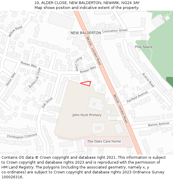 10, ALDER CLOSE, NEW BALDERTON, NEWARK, NG24 3AY: Location map and indicative extent of plot