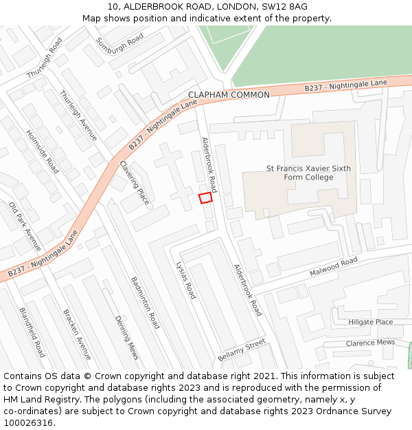 10, ALDERBROOK ROAD, LONDON, SW12 8AG: Location map and indicative extent of plot