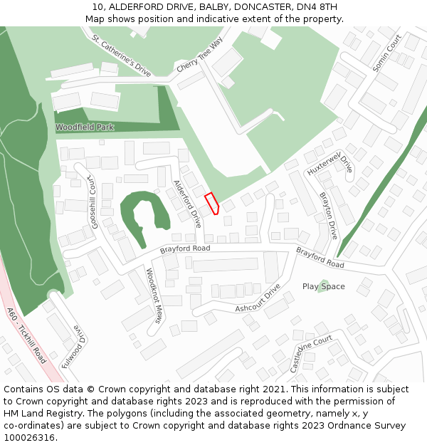 10, ALDERFORD DRIVE, BALBY, DONCASTER, DN4 8TH: Location map and indicative extent of plot