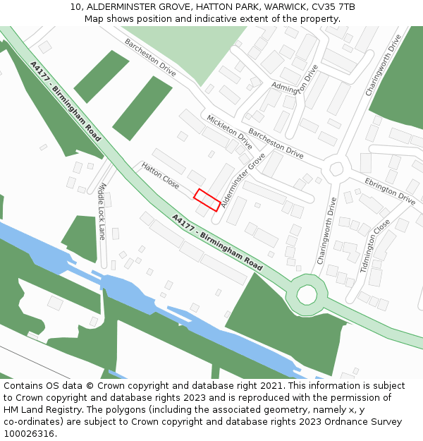 10, ALDERMINSTER GROVE, HATTON PARK, WARWICK, CV35 7TB: Location map and indicative extent of plot