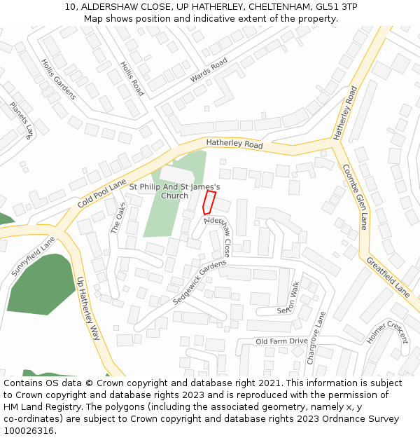 10, ALDERSHAW CLOSE, UP HATHERLEY, CHELTENHAM, GL51 3TP: Location map and indicative extent of plot