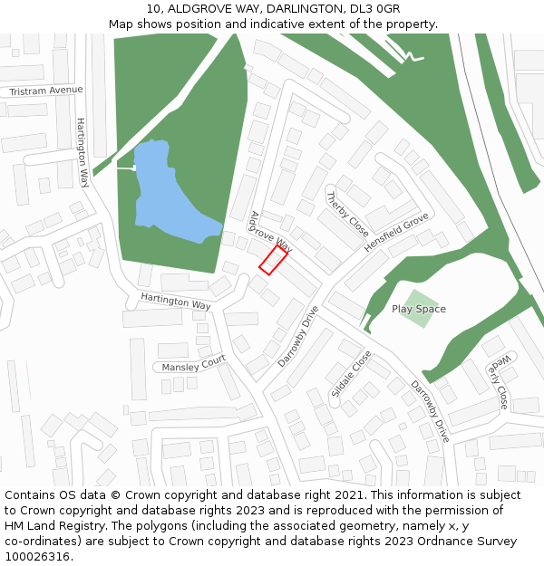 10, ALDGROVE WAY, DARLINGTON, DL3 0GR: Location map and indicative extent of plot