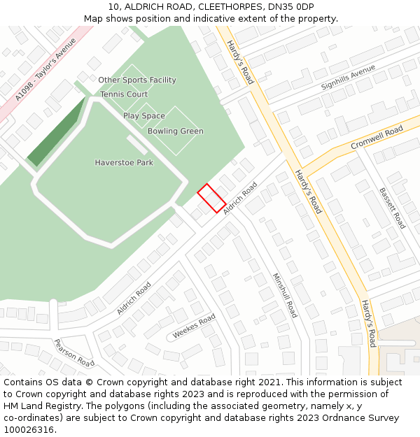 10, ALDRICH ROAD, CLEETHORPES, DN35 0DP: Location map and indicative extent of plot