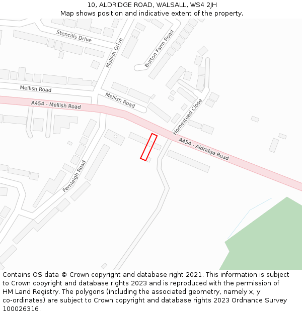 10, ALDRIDGE ROAD, WALSALL, WS4 2JH: Location map and indicative extent of plot
