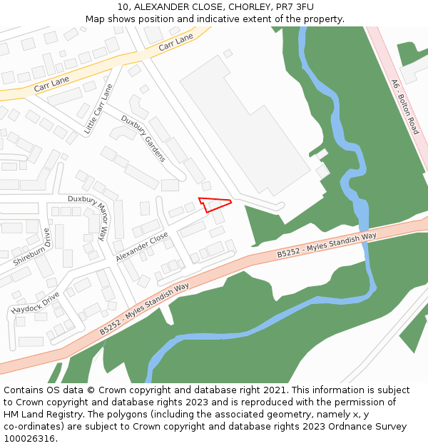 10, ALEXANDER CLOSE, CHORLEY, PR7 3FU: Location map and indicative extent of plot