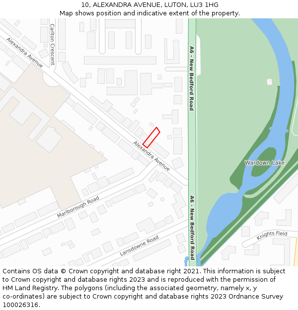 10, ALEXANDRA AVENUE, LUTON, LU3 1HG: Location map and indicative extent of plot