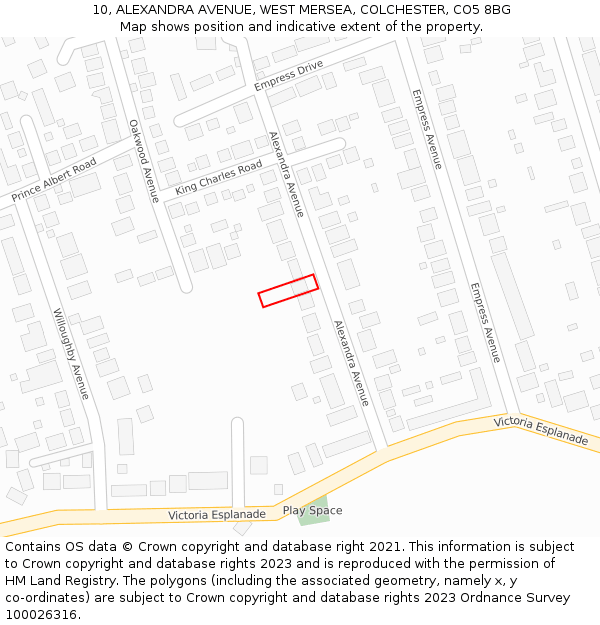 10, ALEXANDRA AVENUE, WEST MERSEA, COLCHESTER, CO5 8BG: Location map and indicative extent of plot