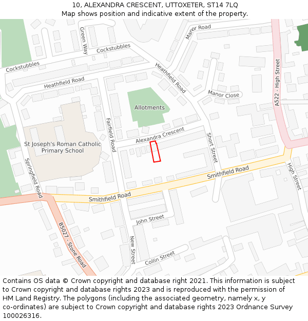 10, ALEXANDRA CRESCENT, UTTOXETER, ST14 7LQ: Location map and indicative extent of plot