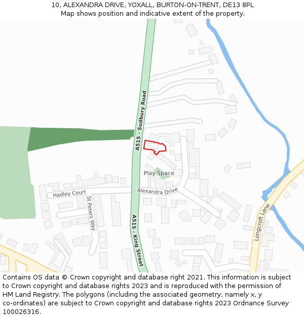 10, ALEXANDRA DRIVE, YOXALL, BURTON-ON-TRENT, DE13 8PL: Location map and indicative extent of plot