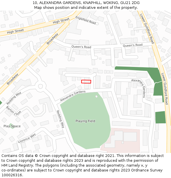 10, ALEXANDRA GARDENS, KNAPHILL, WOKING, GU21 2DG: Location map and indicative extent of plot