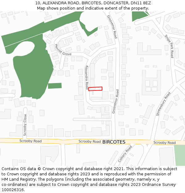 10, ALEXANDRA ROAD, BIRCOTES, DONCASTER, DN11 8EZ: Location map and indicative extent of plot