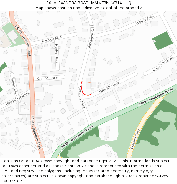 10, ALEXANDRA ROAD, MALVERN, WR14 1HQ: Location map and indicative extent of plot