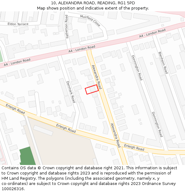10, ALEXANDRA ROAD, READING, RG1 5PD: Location map and indicative extent of plot