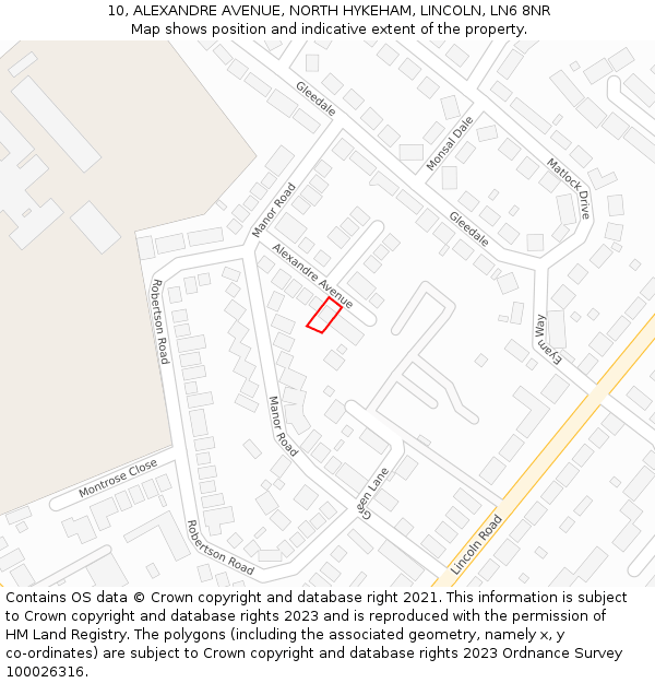 10, ALEXANDRE AVENUE, NORTH HYKEHAM, LINCOLN, LN6 8NR: Location map and indicative extent of plot