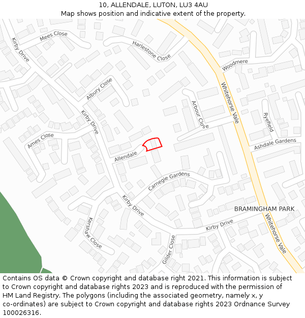 10, ALLENDALE, LUTON, LU3 4AU: Location map and indicative extent of plot